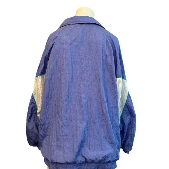 Vtg Medium Multicolor Lined Windbreaker Jacket Color Block Tribal Pink Teal Blue - Picture 2 of 3